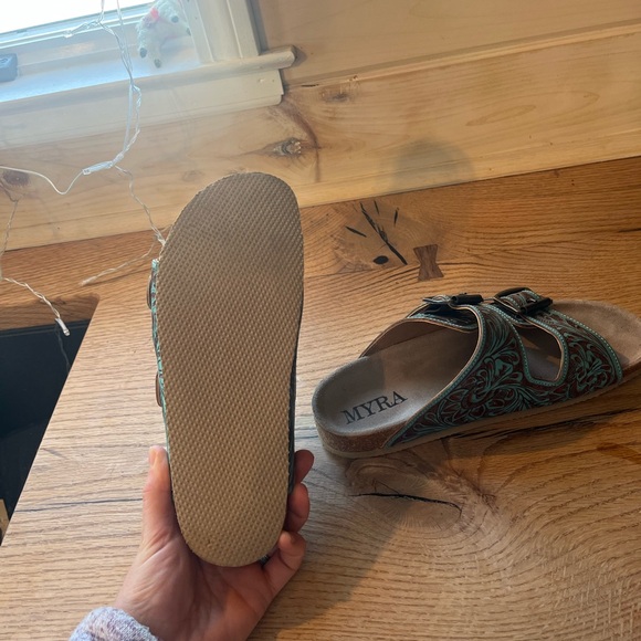 Myra Bag Hand Tooled Genuine Leather Sandals - Picture 8 of 9